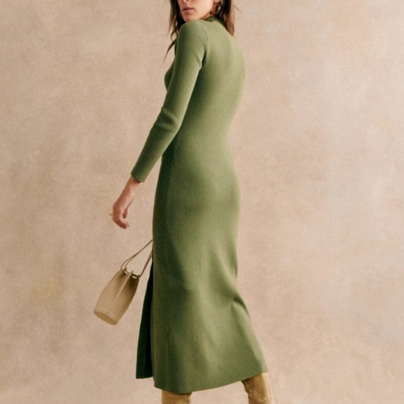 BEST Sezane Harper Midi Knit Dress - Moss Green French Party Cocktail - Picture 2 of 10